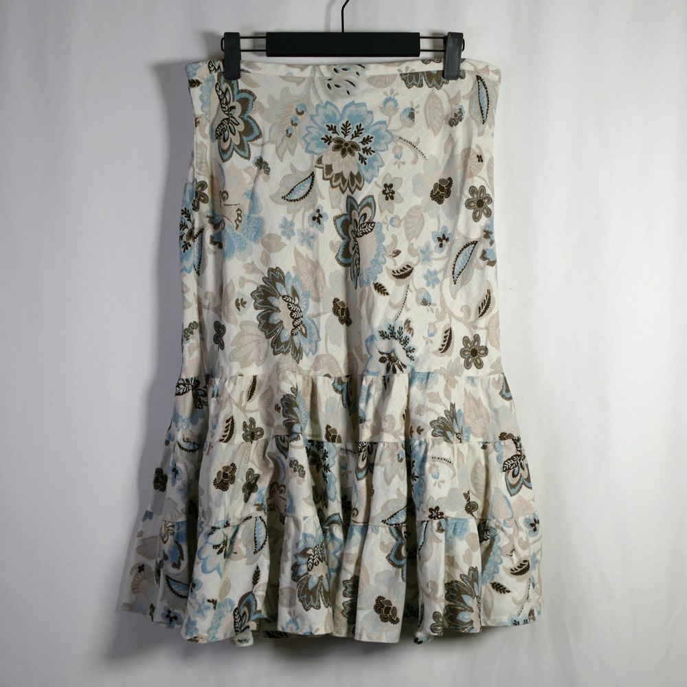 Ann Taylor Boho Cottagecore Tiered Linen Midi Skirt Size 4 Floral Ruffle Church